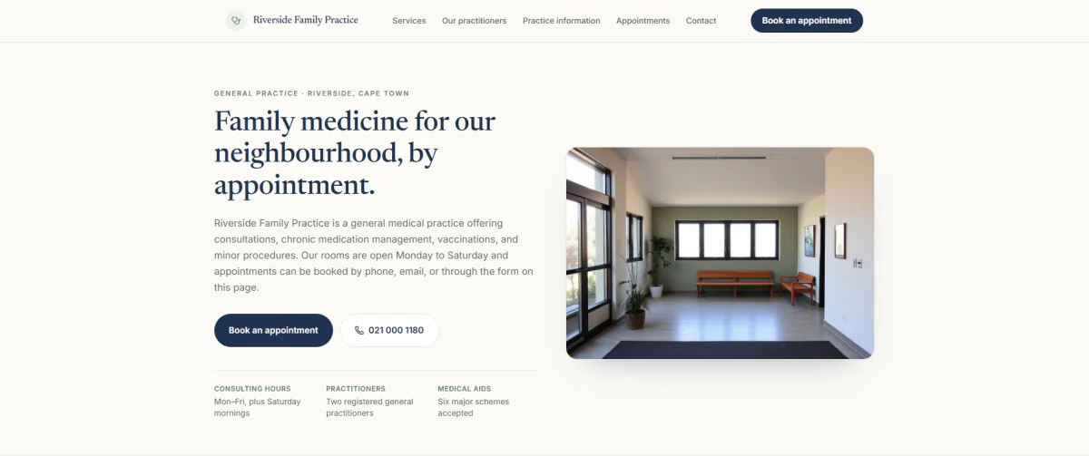 Riverside Family Practice sample website mockup