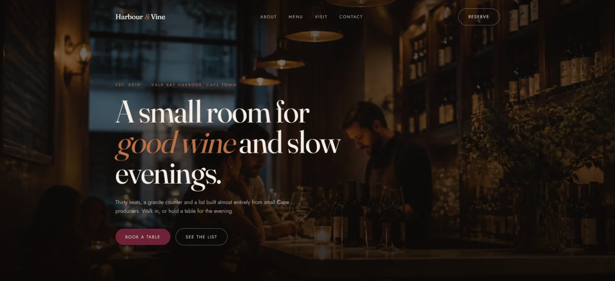 Harbour & Vine sample website mockup