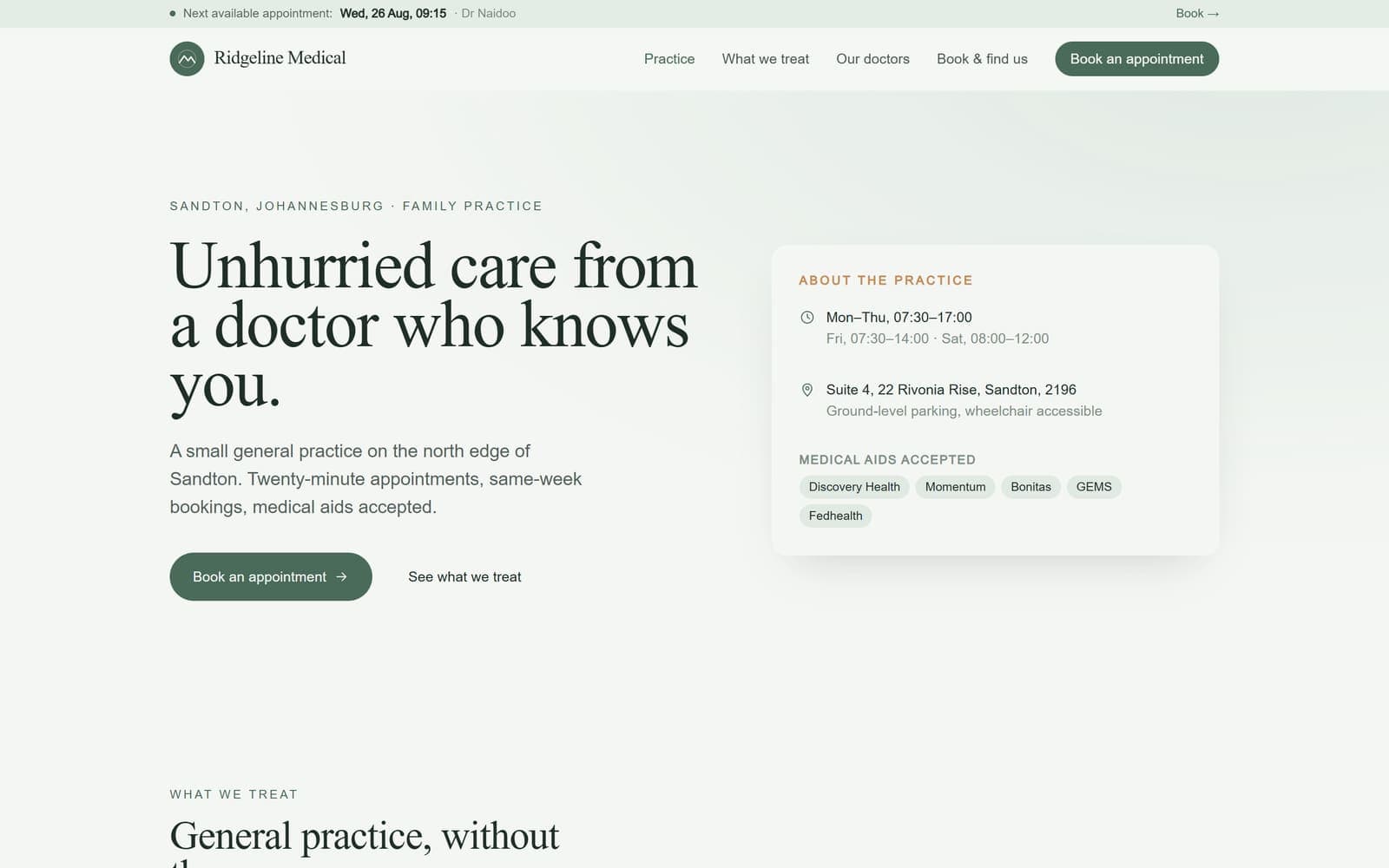 Screenshot of the Ridgeline Medical concept site