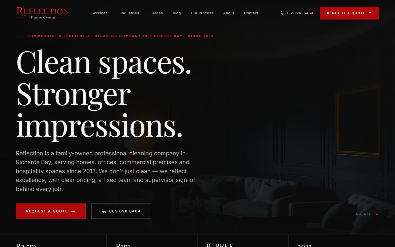 The home page of the Reflection Cleaning website