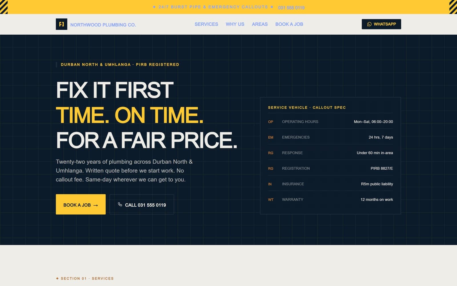Screenshot of the Northwood Plumbing Co. concept site